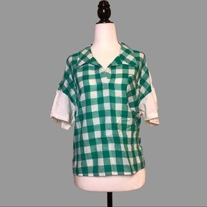 💛 S 💛 NWT Anthro Top Gingham Checkered Tie Back Picnic Beach​